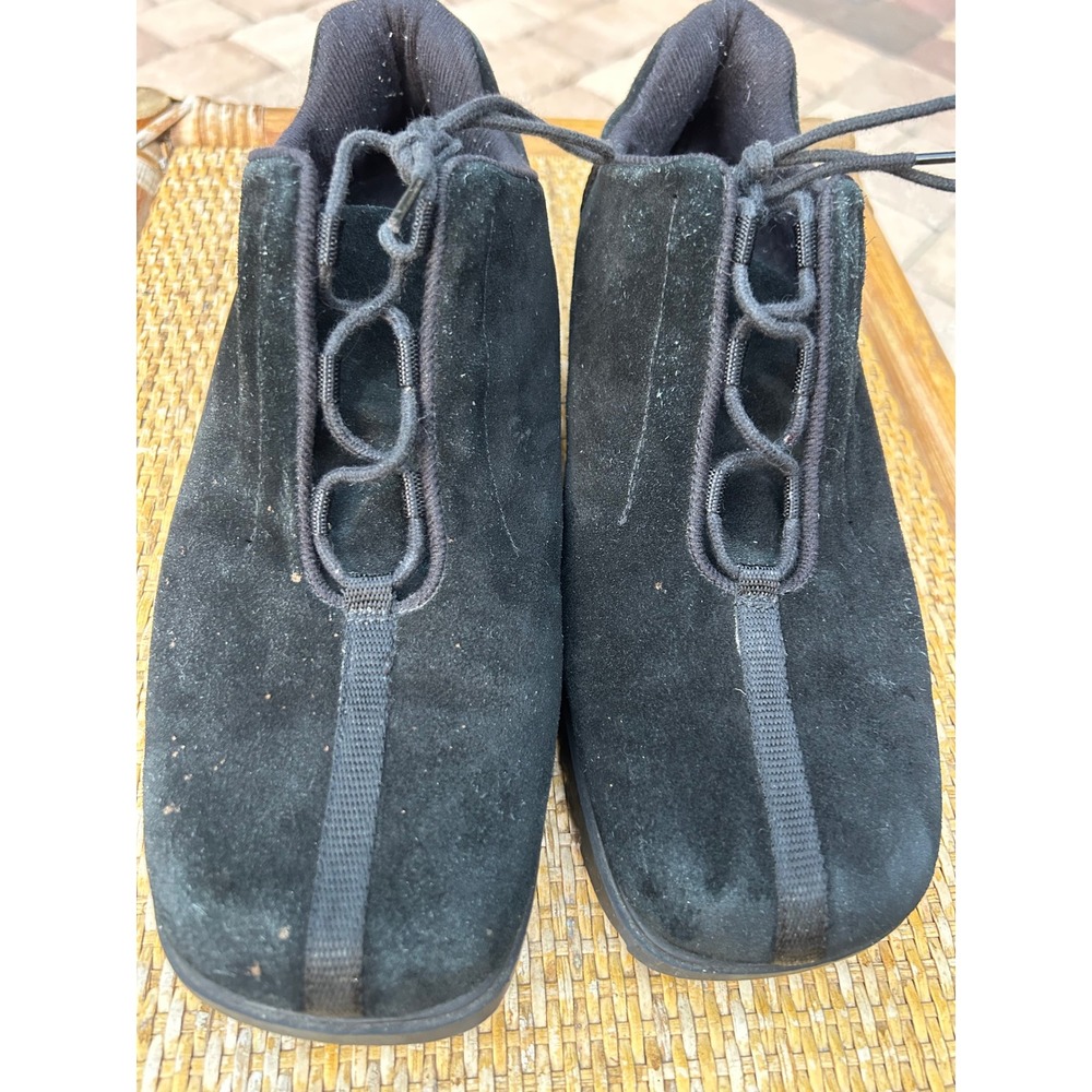 Vintage Fashion Bug Womens 9 Black Suede Square Toe Lace Up Oxford Shoes